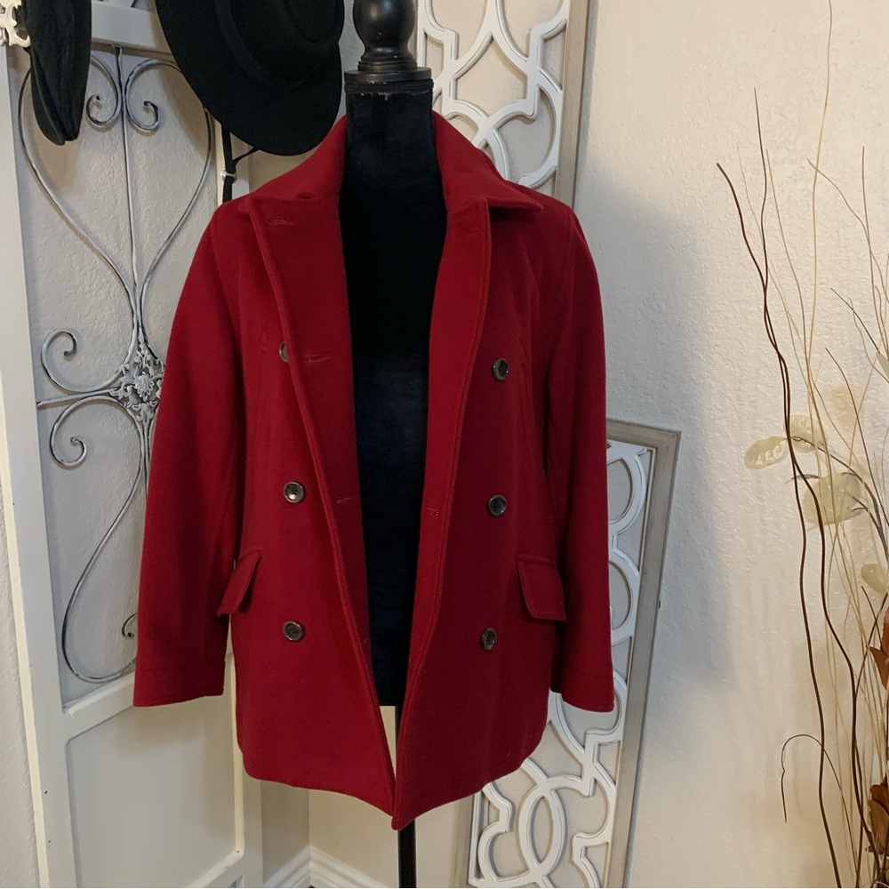 J Crew wool and cashmere jewel red coat jacket, double breasted 8 button front